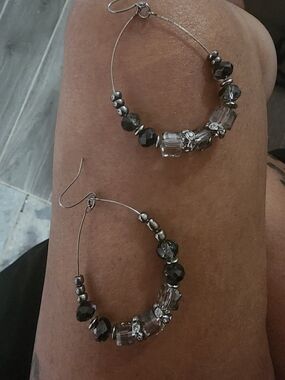 Crystal Hoop Earrings with Hematite Beads